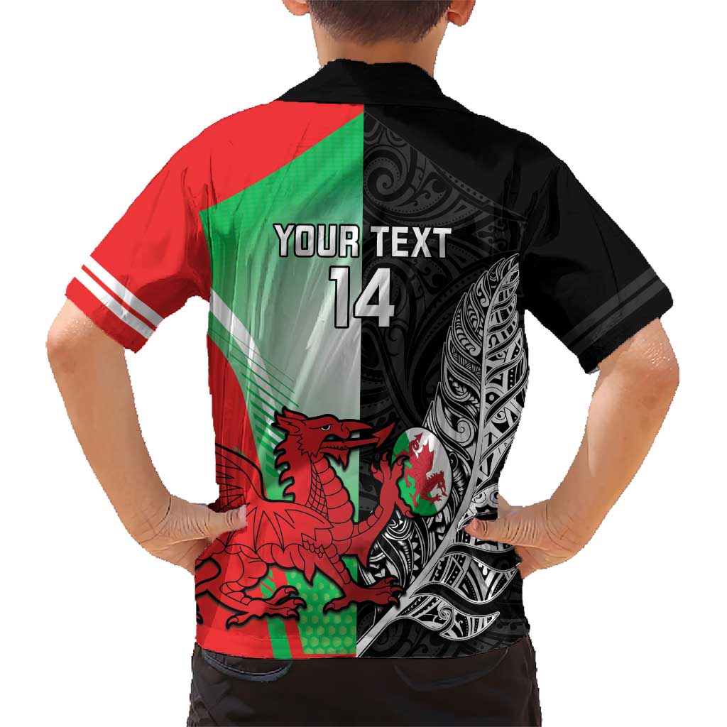 New Zealand and Wales Rugby Custom Kid Hawaiian Shirt Aotearoa All Black Combine Welsh Dragon - Polynesian Pride