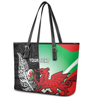 New Zealand and Wales Rugby Custom Leather Tote Bag Aotearoa All Black Combine Welsh Dragon - Polynesian Pride