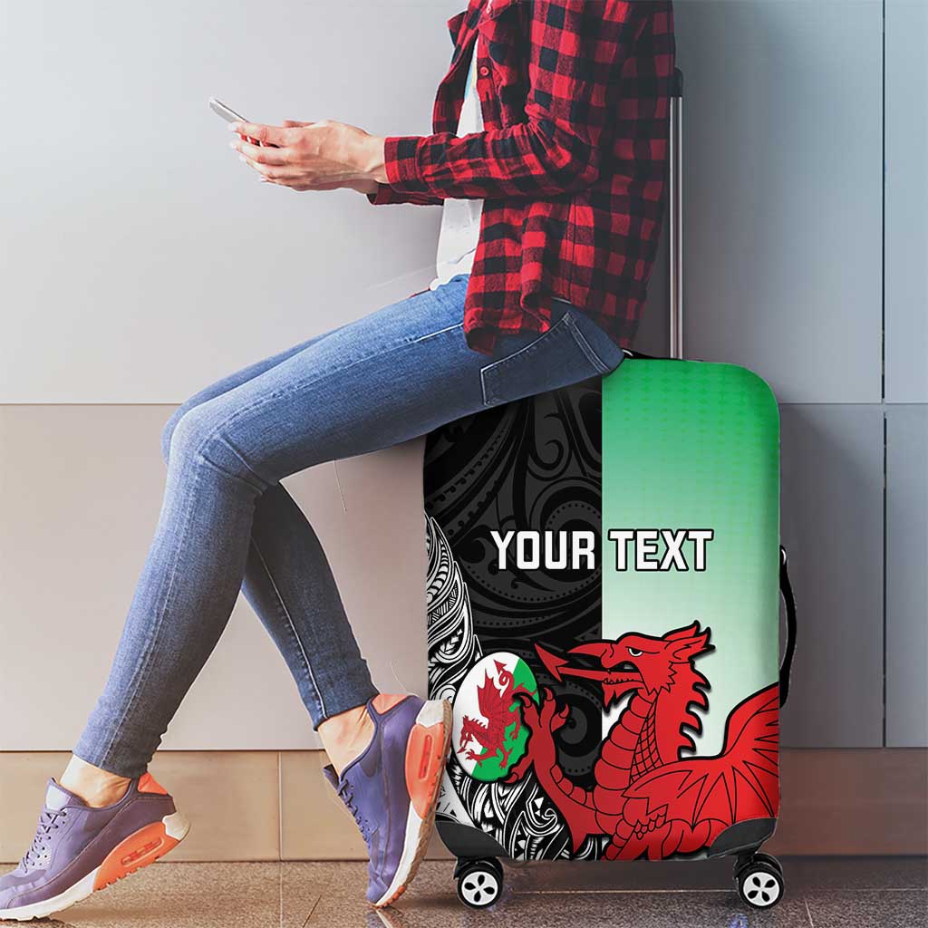 New Zealand and Wales Rugby Custom Luggage Cover Aotearoa All Black Combine Welsh Dragon - Polynesian Pride