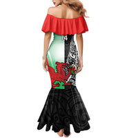 New Zealand and Wales Rugby Custom Mermaid Dress Aotearoa All Black Combine Welsh Dragon - Polynesian Pride
