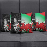 New Zealand and Wales Rugby Custom Pillow Cover Aotearoa All Black Combine Welsh Dragon - Polynesian Pride