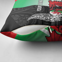 New Zealand and Wales Rugby Custom Pillow Cover Aotearoa All Black Combine Welsh Dragon - Polynesian Pride