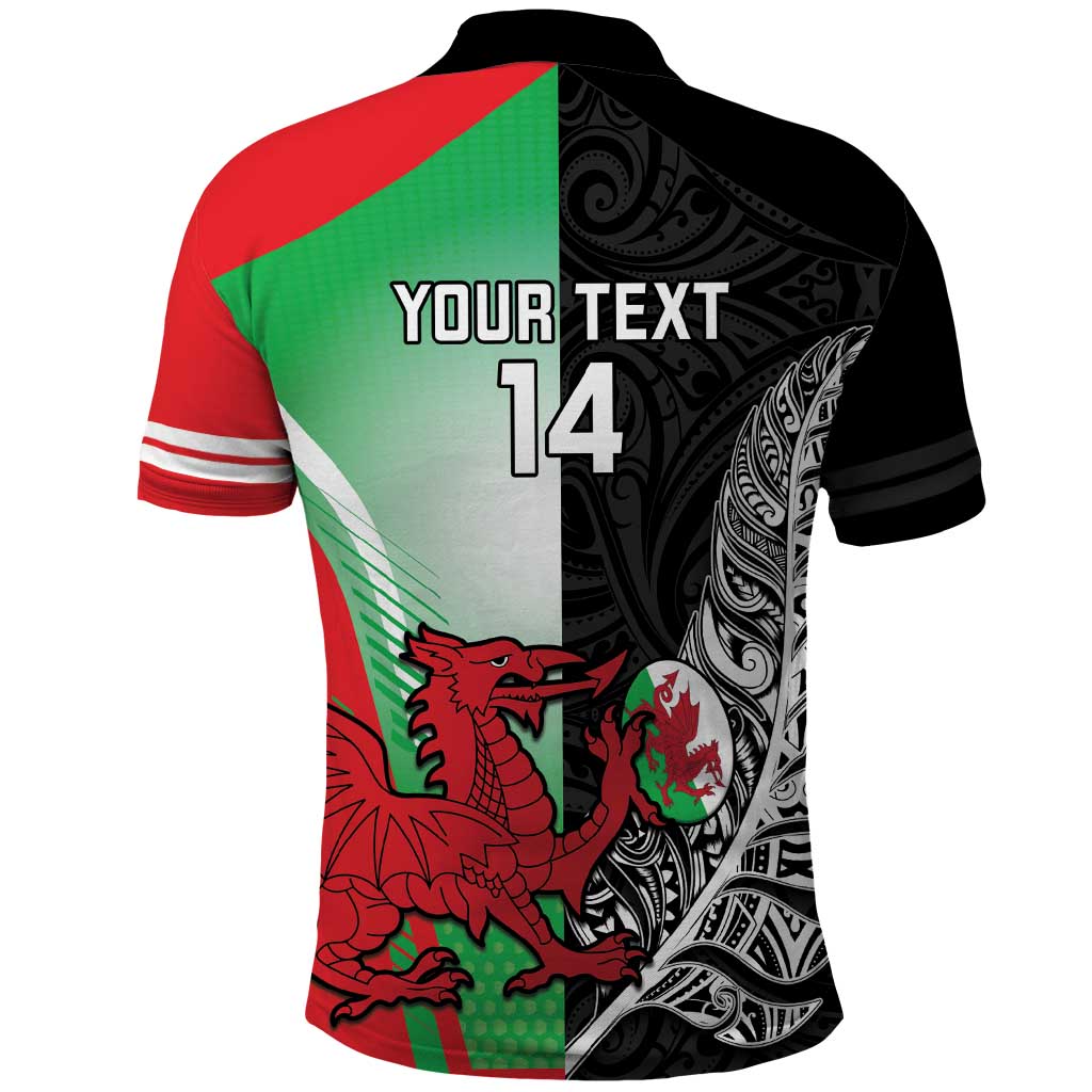 New Zealand and Wales Rugby Custom Polo Shirt Aotearoa All Black Combine Welsh Dragon - Polynesian Pride