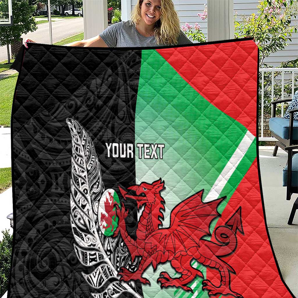 New Zealand and Wales Rugby Custom Quilt Aotearoa All Black Combine Welsh Dragon - Polynesian Pride