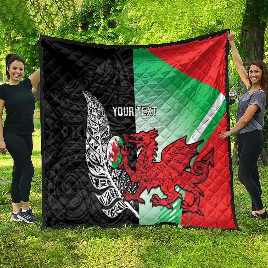 New Zealand and Wales Rugby Custom Quilt Aotearoa All Black Combine Welsh Dragon - Polynesian Pride