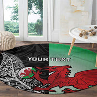 New Zealand and Wales Rugby Custom Round Carpet Aotearoa All Black Combine Welsh Dragon - Polynesian Pride