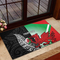 New Zealand and Wales Rugby Custom Rubber Doormat Aotearoa All Black Combine Welsh Dragon - Polynesian Pride