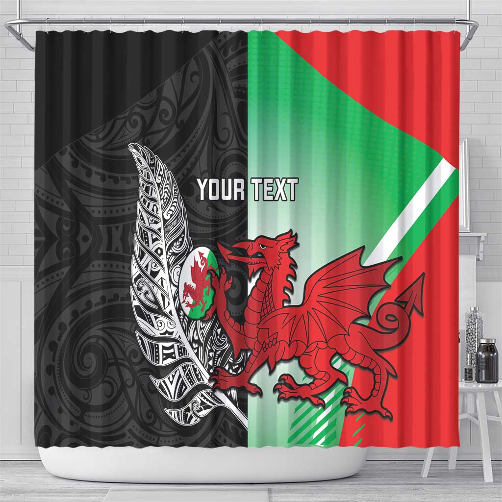 New Zealand and Wales Rugby Custom Shower Curtain Aotearoa All Black Combine Welsh Dragon - Polynesian Pride