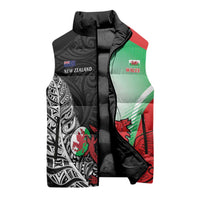 New Zealand and Wales Rugby Custom Sleeveless Puffer Jacket Aotearoa All Black Combine Welsh Dragon - Polynesian Pride