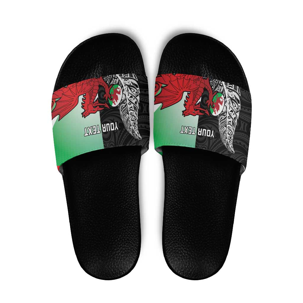 New Zealand and Wales Rugby Custom Slide Sandals Aotearoa All Black Combine Welsh Dragon - Polynesian Pride