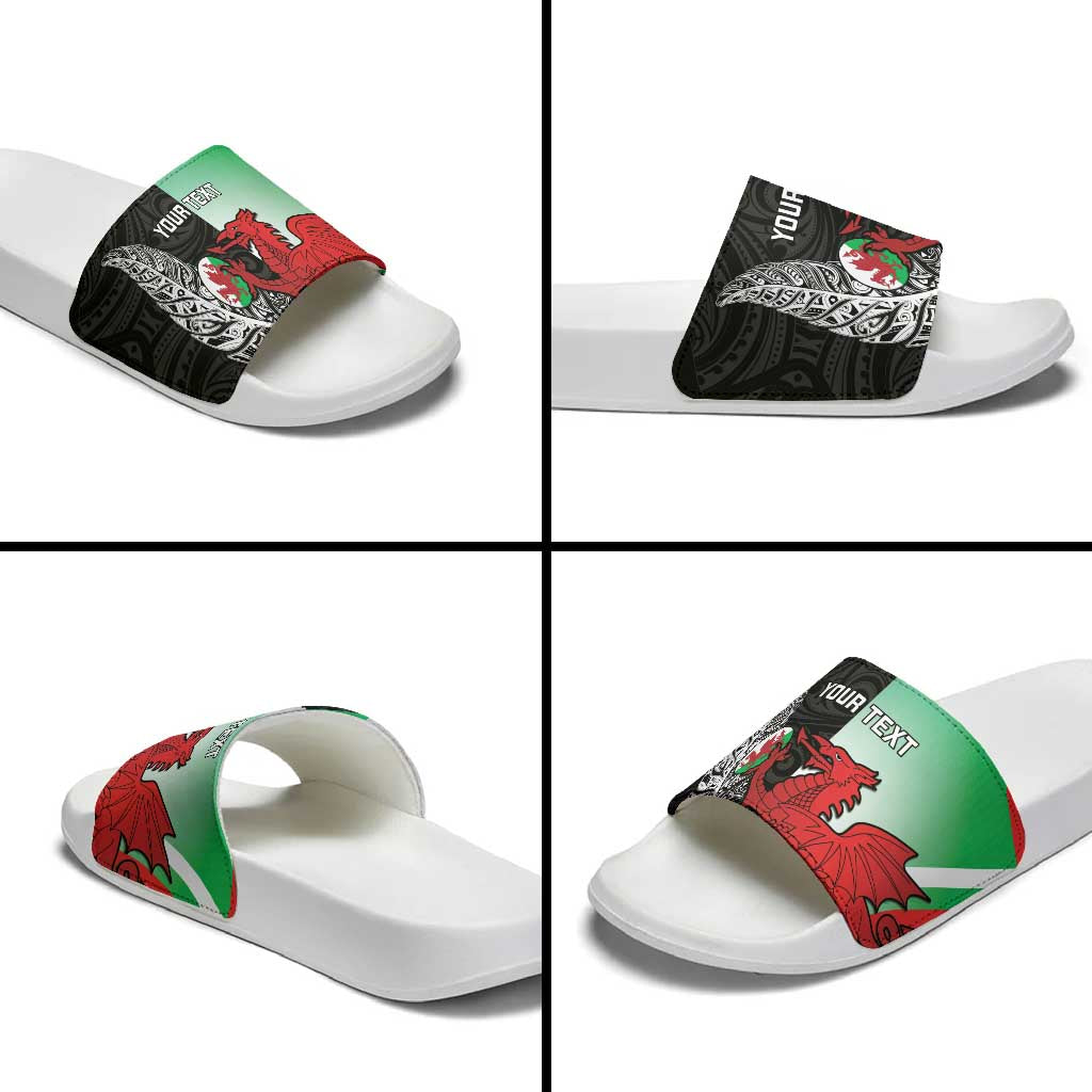 New Zealand and Wales Rugby Custom Slide Sandals Aotearoa All Black Combine Welsh Dragon - Polynesian Pride