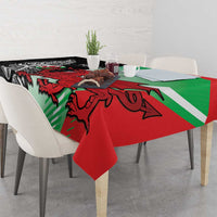 New Zealand and Wales Rugby Custom Tablecloth Aotearoa All Black Combine Welsh Dragon - Polynesian Pride