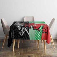 New Zealand and Wales Rugby Custom Tablecloth Aotearoa All Black Combine Welsh Dragon - Polynesian Pride