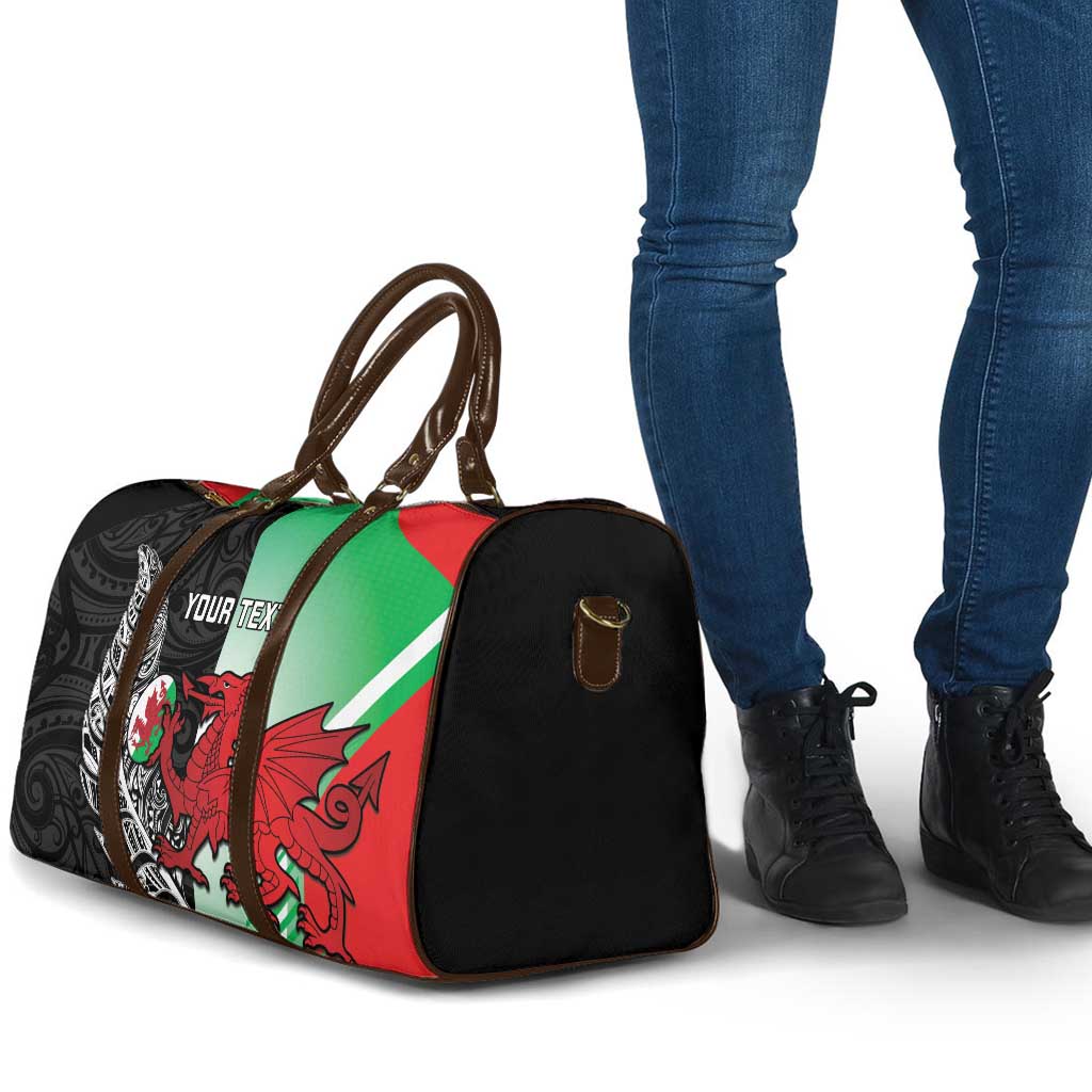 New Zealand and Wales Rugby Custom Travel Bag Aotearoa All Black Combine Welsh Dragon - Polynesian Pride