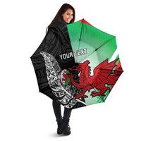 New Zealand and Wales Rugby Custom Umbrella Aotearoa All Black Combine Welsh Dragon - Polynesian Pride