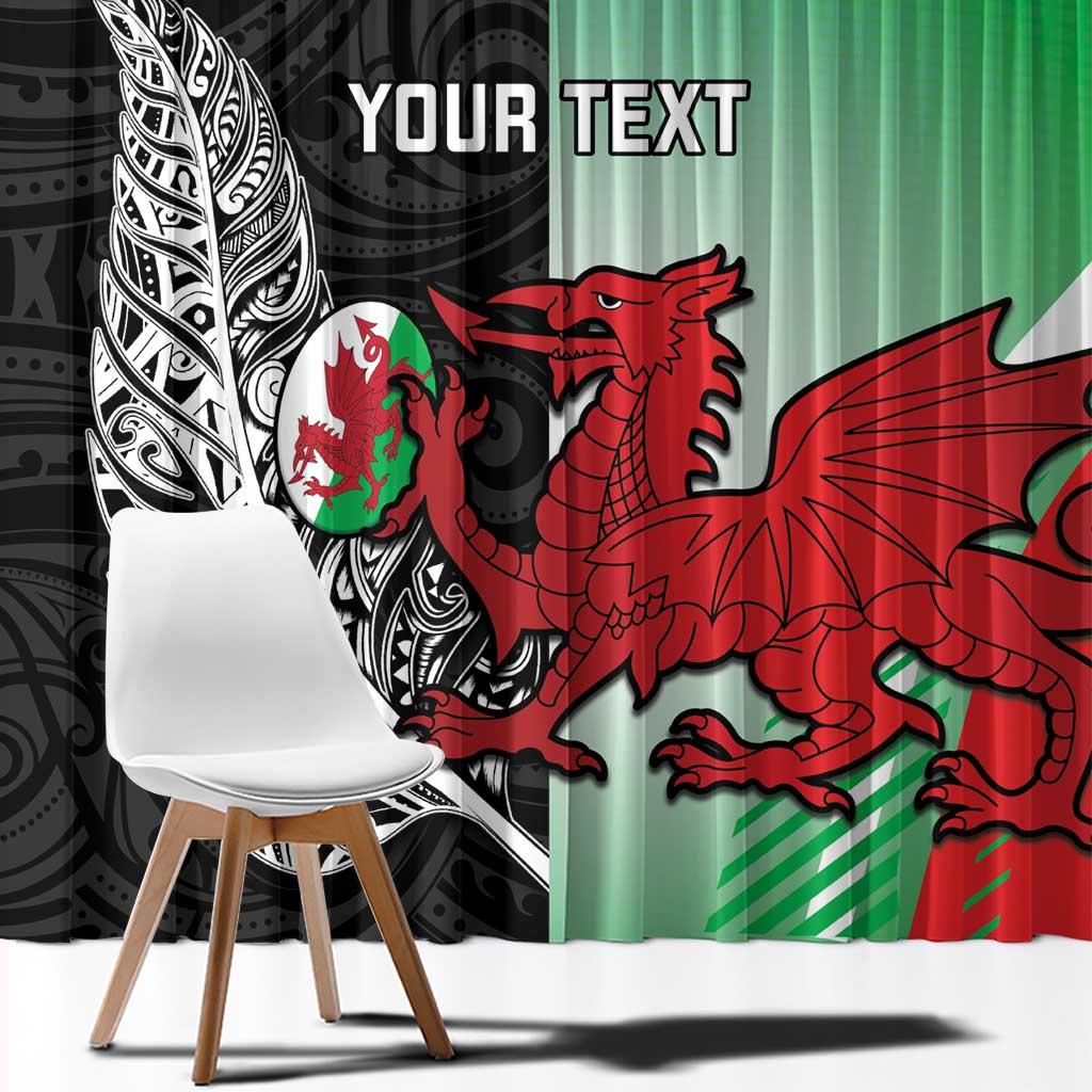 New Zealand and Wales Rugby Custom Window Curtain Aotearoa All Black Combine Welsh Dragon - Polynesian Pride