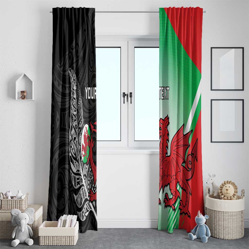 New Zealand and Wales Rugby Custom Window Curtain Aotearoa All Black Combine Welsh Dragon - Polynesian Pride
