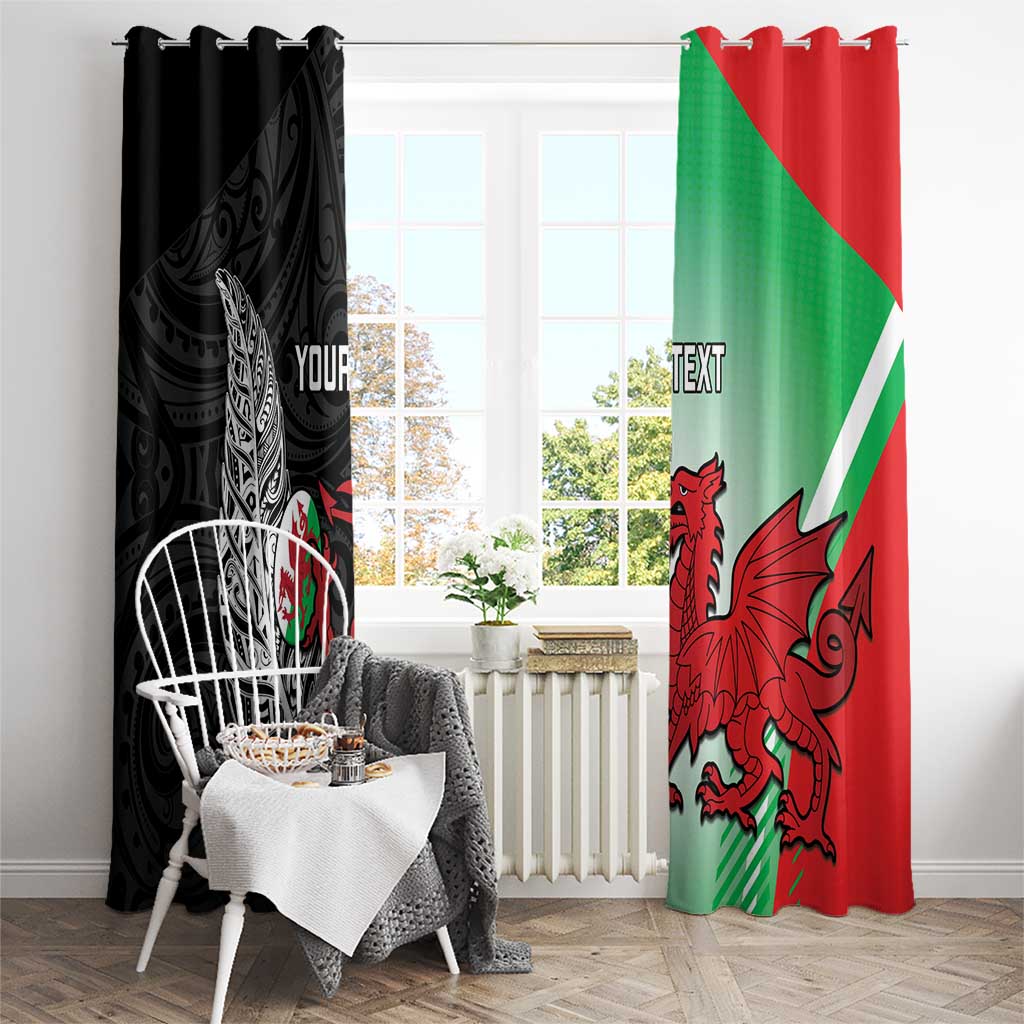 New Zealand and Wales Rugby Custom Window Curtain Aotearoa All Black Combine Welsh Dragon - Polynesian Pride