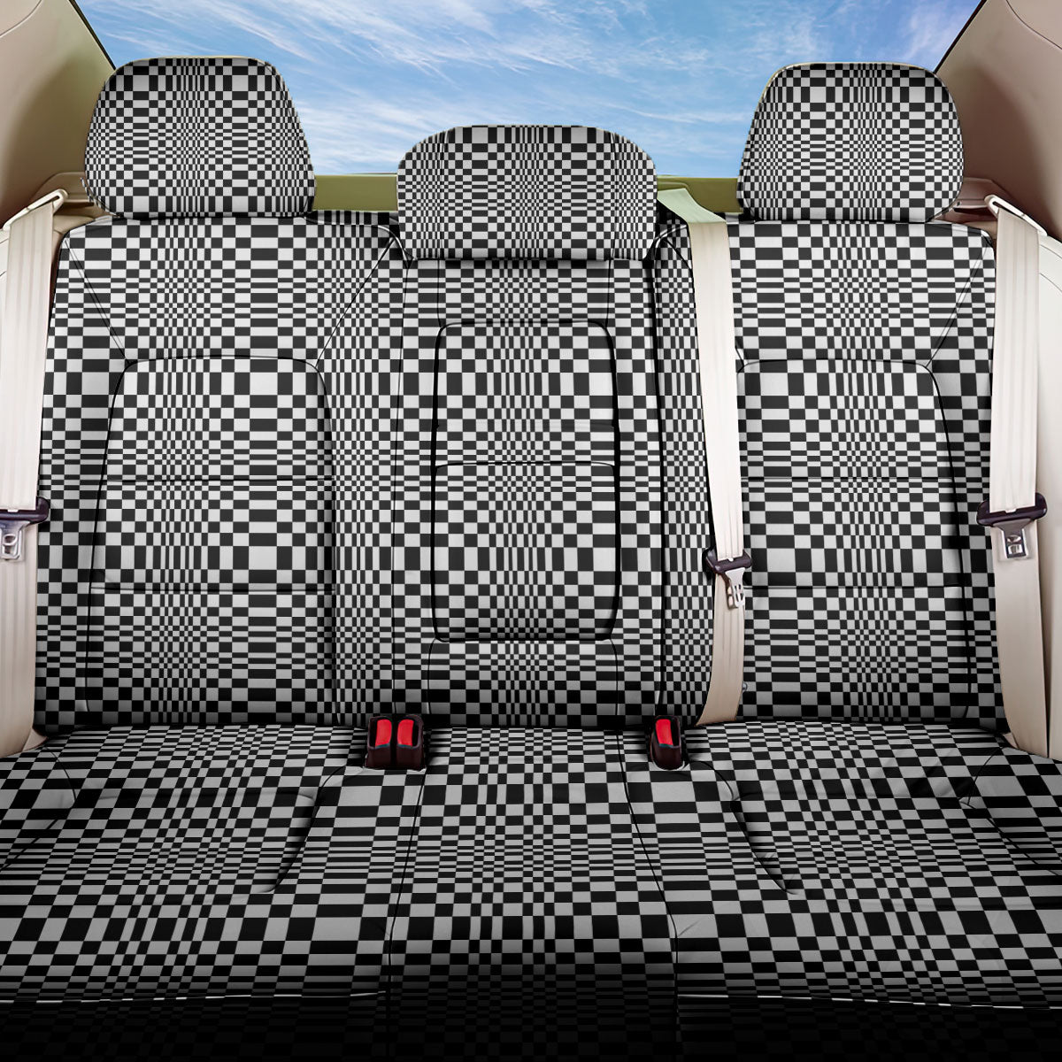 Black White Filipino Binakol Motifs Back Car Seat Cover Mabuhay Philippines Festival Kusikus Pattern
