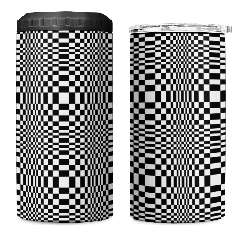 Black White Filipino Binakol Motifs 4 in 1 Can Cooler Tumbler Mabuhay Philippines Festival Kusikus Pattern