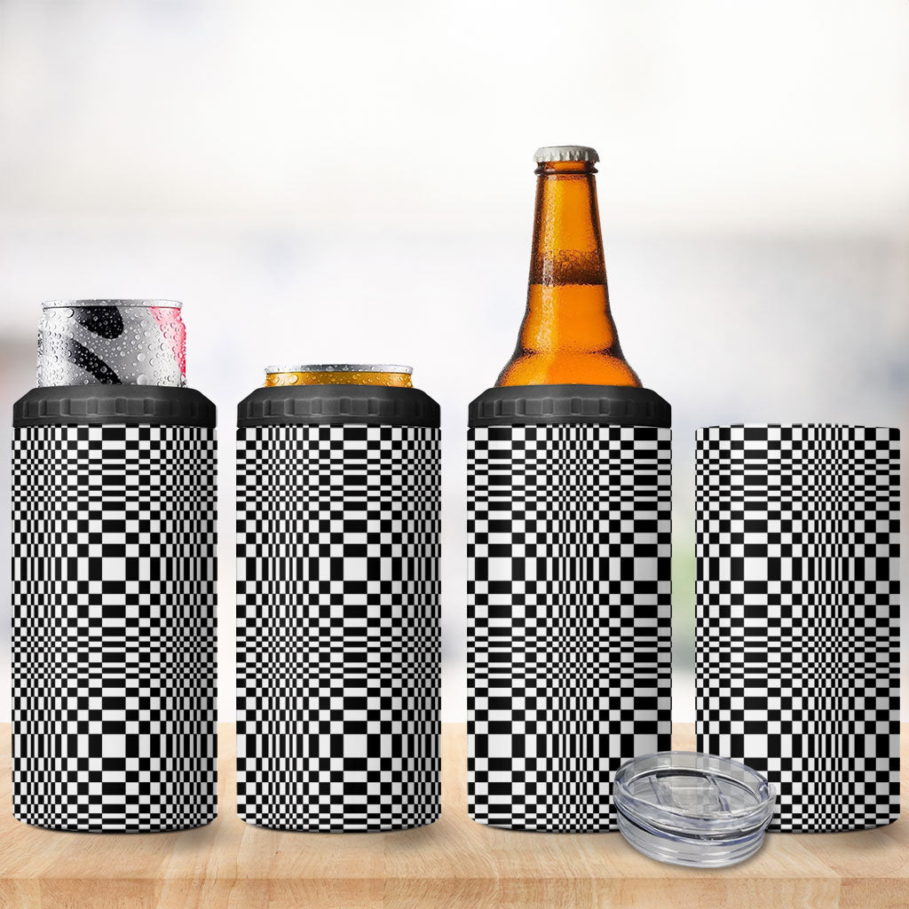 Black White Filipino Binakol Motifs 4 in 1 Can Cooler Tumbler Mabuhay Philippines Festival Kusikus Pattern