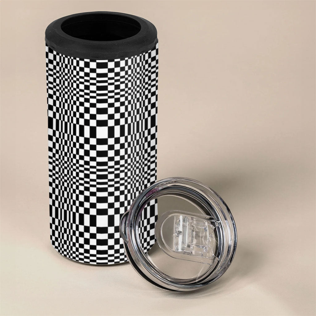 Black White Filipino Binakol Motifs 4 in 1 Can Cooler Tumbler Mabuhay Philippines Festival Kusikus Pattern