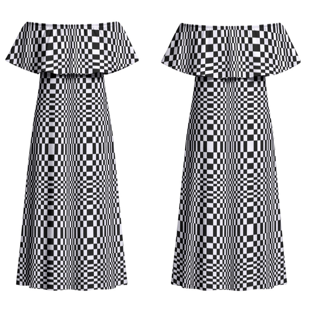 Black White Filipino Binakol Motifs Couples Matching Off Shoulder Maxi Dress and Hawaiian Shirt Mabuhay Philippines Festival Kusikus Pattern
