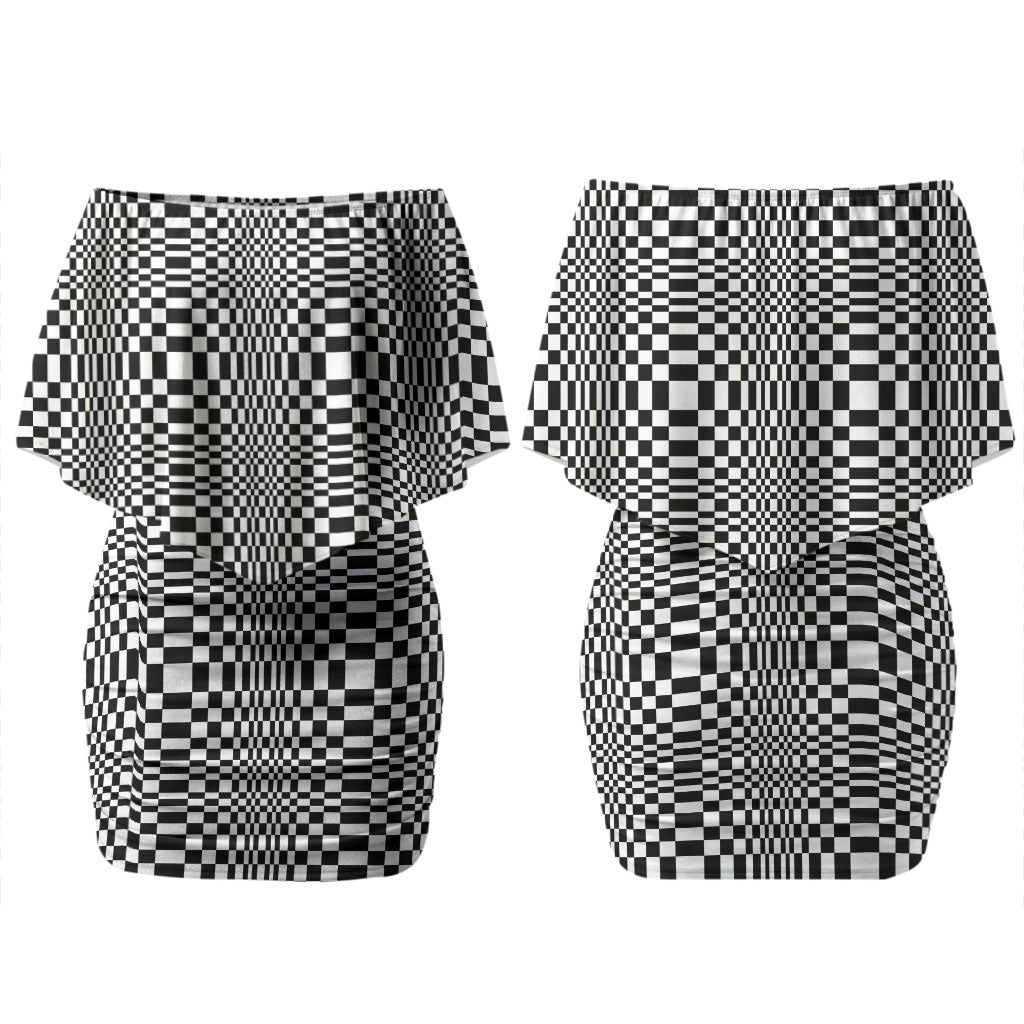 Black White Filipino Binakol Motifs Couples Matching Off Shoulder Short Dress and Hawaiian Shirt Mabuhay Philippines Festival Kusikus Pattern