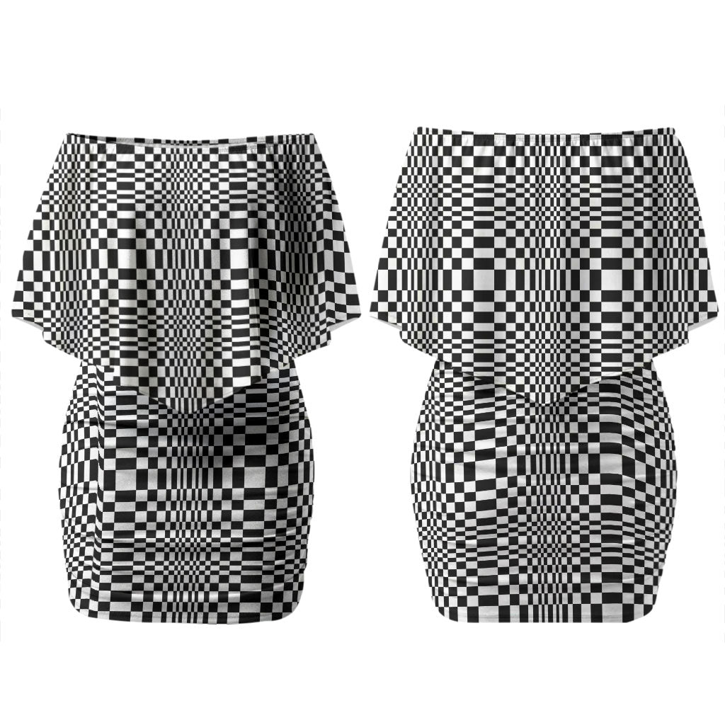 Black White Filipino Binakol Motifs Couples Matching Off Shoulder Short Dress and Long Sleeve Button Shirt Mabuhay Philippines Festival Kusikus Pattern