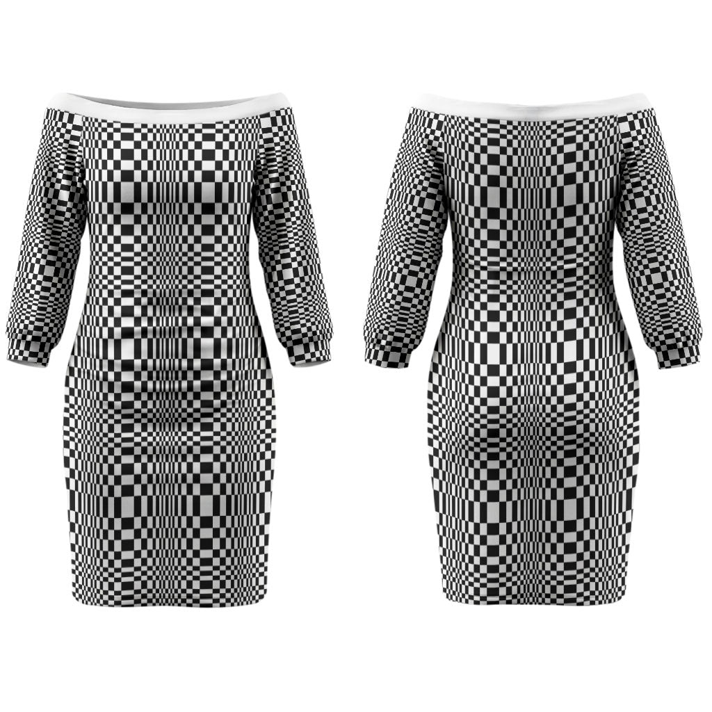 Black White Filipino Binakol Motifs Couples Matching Off The Shoulder Long Sleeve Dress and Long Sleeve Button Shirt Mabuhay Philippines Festival Kusikus Pattern