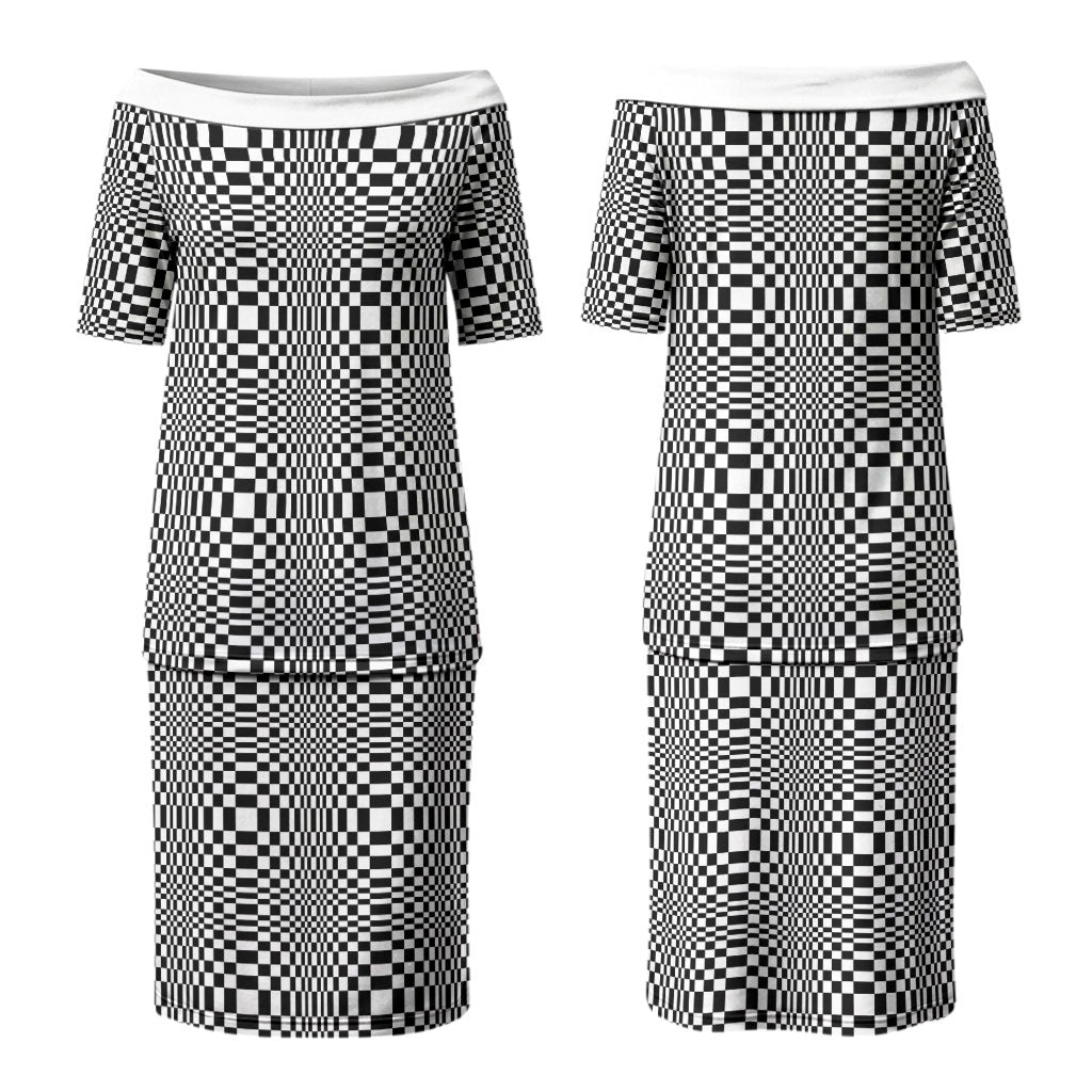 Black White Filipino Binakol Motifs Couples Matching Puletasi and Hawaiian Shirt Mabuhay Philippines Festival Kusikus Pattern