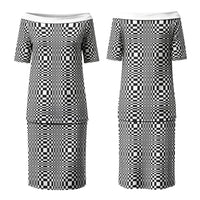 Black White Filipino Binakol Motifs Couples Matching Puletasi and Hawaiian Shirt Mabuhay Philippines Festival Kusikus Pattern