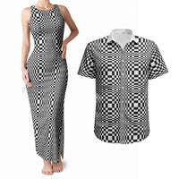 Black White Filipino Binakol Motifs Couples Matching Tank Maxi Dress and Hawaiian Shirt Mabuhay Philippines Festival Kusikus Pattern