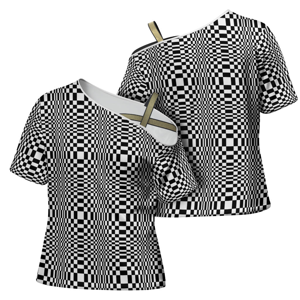 Black White Filipino Binakol Motifs Cross Shoulder Shirt Mabuhay Philippines Festival Kusikus Pattern