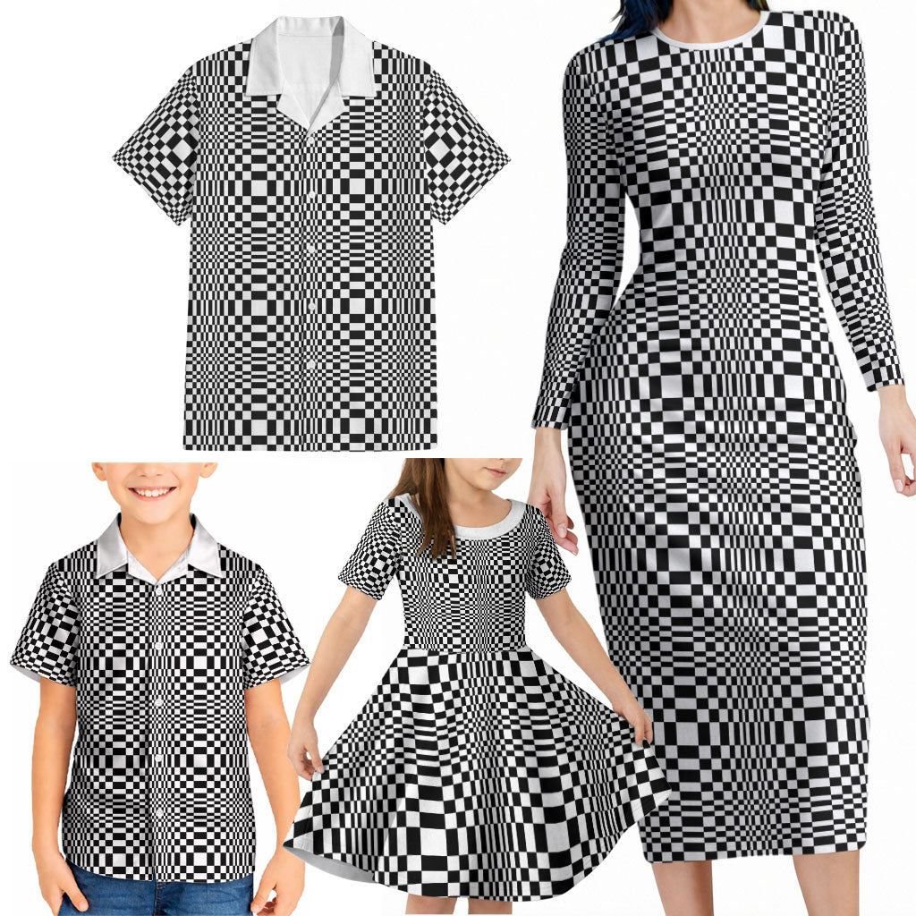 Black White Filipino Binakol Motifs Family Matching Long Sleeve Bodycon Dress and Hawaiian Shirt Mabuhay Philippines Festival Kusikus Pattern LT14 - Polynesian Pride