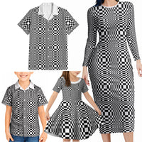 Black White Filipino Binakol Motifs Family Matching Long Sleeve Bodycon Dress and Hawaiian Shirt Mabuhay Philippines Festival Kusikus Pattern