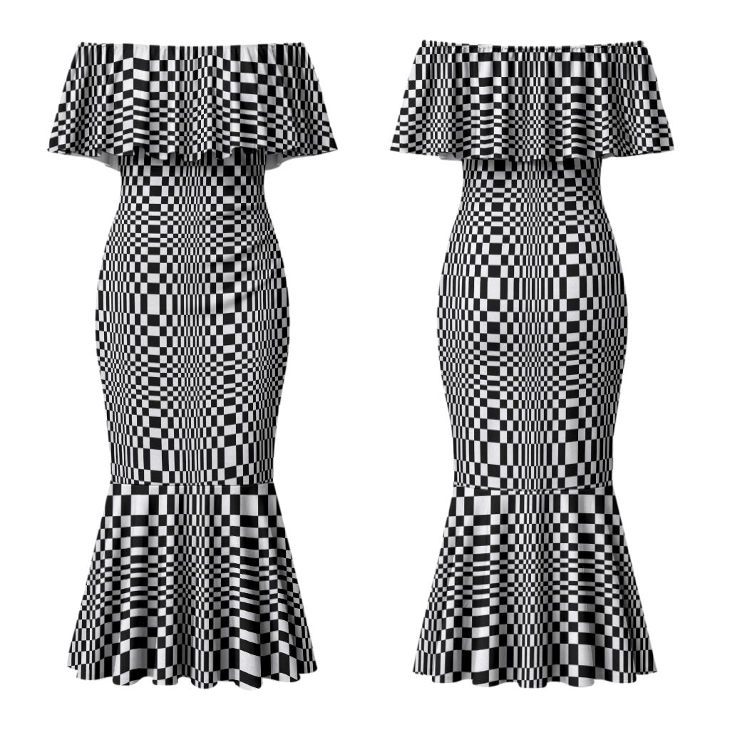 Black White Filipino Binakol Motifs Family Matching Mermaid Dress and Hawaiian Shirt Mabuhay Philippines Festival Kusikus Pattern