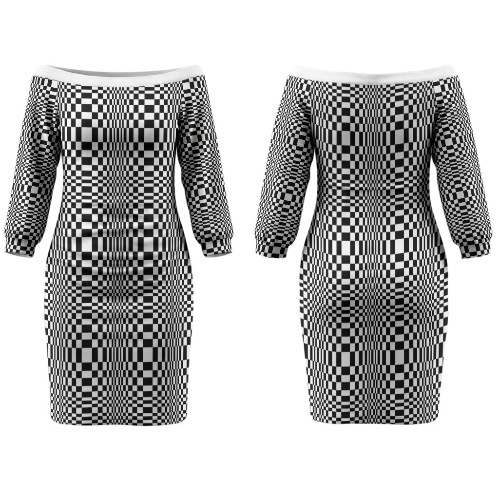 Black White Filipino Binakol Motifs Family Matching Off The Shoulder Long Sleeve Dress and Hawaiian Shirt Mabuhay Philippines Festival Kusikus Pattern