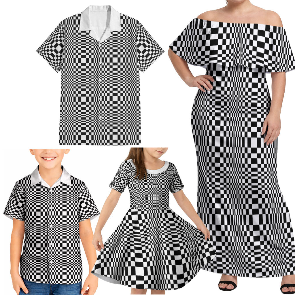 Black White Filipino Binakol Motifs Family Matching Off Shoulder Maxi Dress and Hawaiian Shirt Mabuhay Philippines Festival Kusikus Pattern LT14 - Polynesian Pride