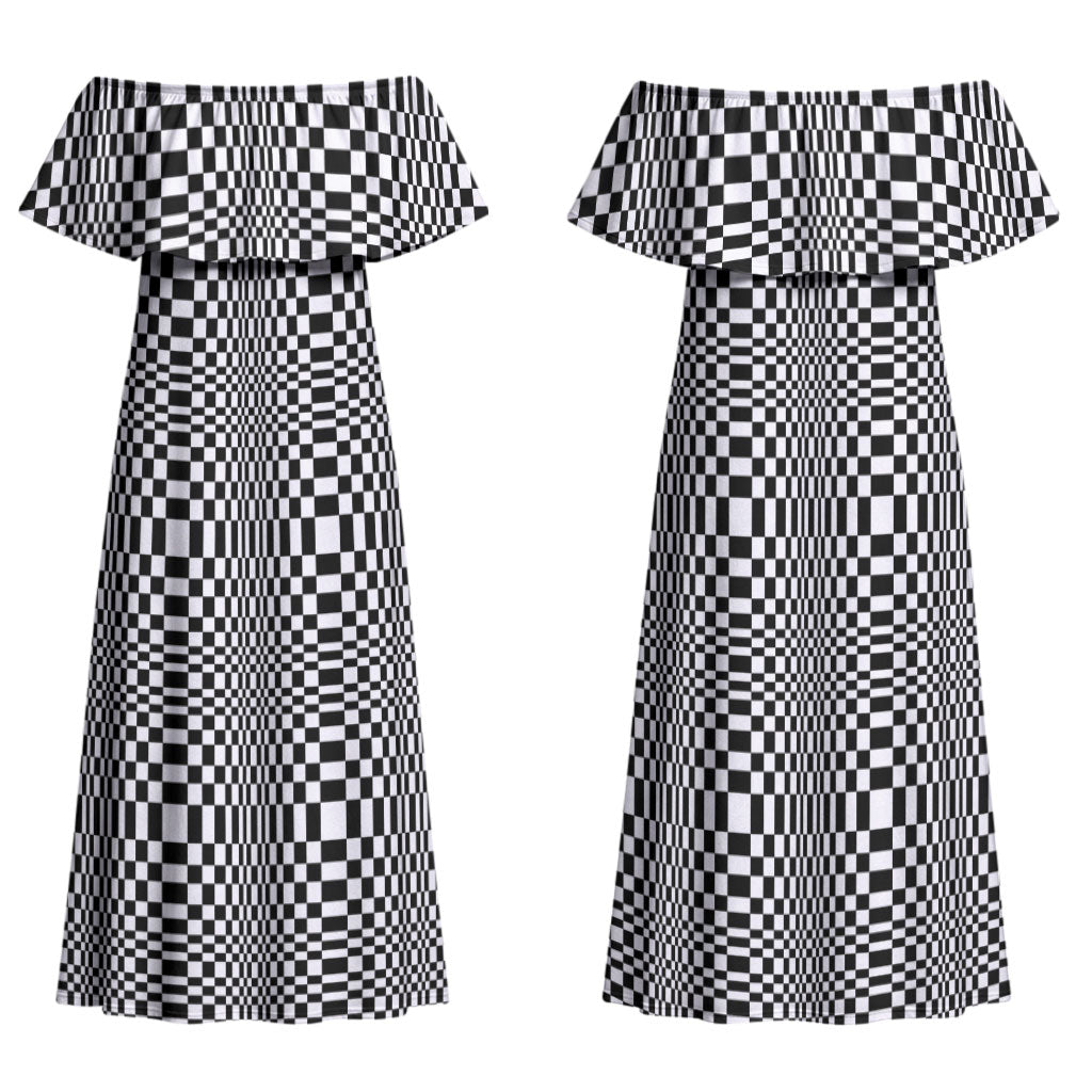 Black White Filipino Binakol Motifs Family Matching Off Shoulder Maxi Dress and Hawaiian Shirt Mabuhay Philippines Festival Kusikus Pattern