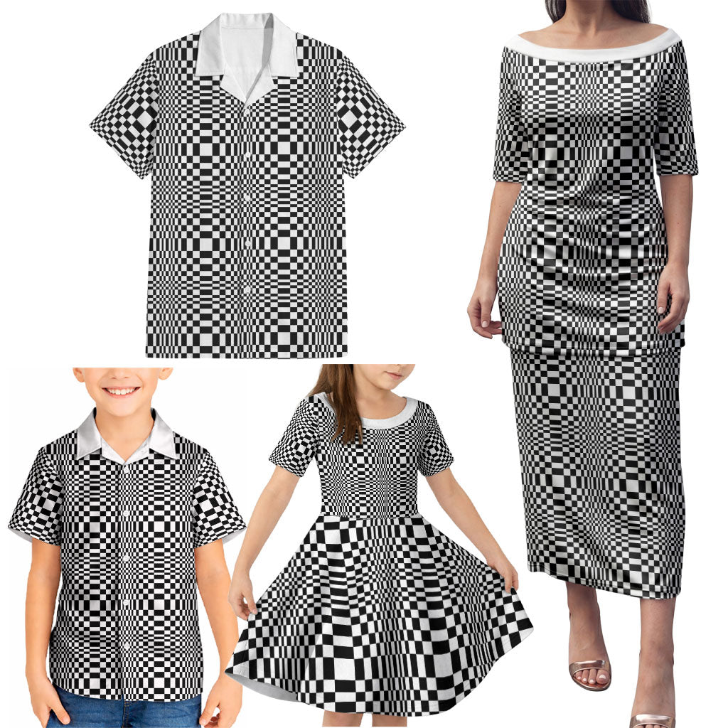 Black White Filipino Binakol Motifs Family Matching Puletasi and Hawaiian Shirt Mabuhay Philippines Festival Kusikus Pattern
