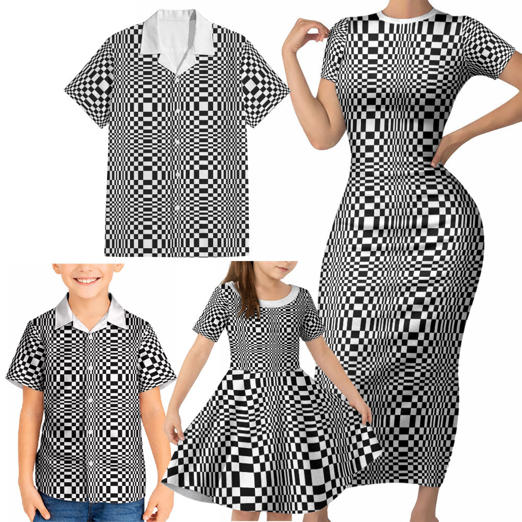 Black White Filipino Binakol Motifs Family Matching Short Sleeve Bodycon Dress and Hawaiian Shirt Mabuhay Philippines Festival Kusikus Pattern LT14 - Polynesian Pride
