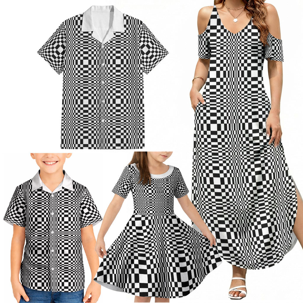 Black White Filipino Binakol Motifs Family Matching Summer Maxi Dress and Hawaiian Shirt Mabuhay Philippines Festival Kusikus Pattern
