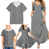 Black White Filipino Binakol Motifs Family Matching Summer Maxi Dress and Hawaiian Shirt Mabuhay Philippines Festival Kusikus Pattern