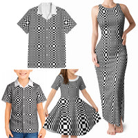 Black White Filipino Binakol Motifs Family Matching Tank Maxi Dress and Hawaiian Shirt Mabuhay Philippines Festival Kusikus Pattern