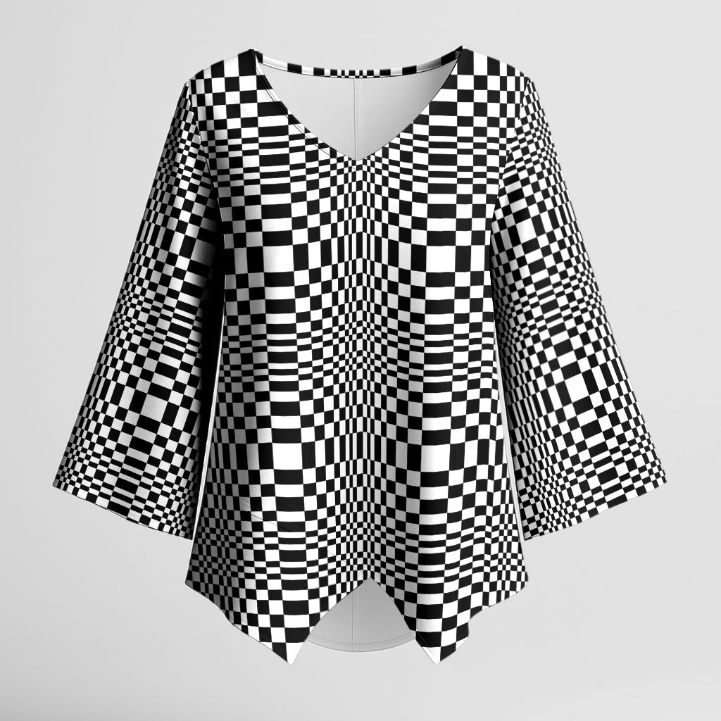 Black White Filipino Binakol Motifs Kimono Sleeve Blouse Mabuhay Philippines Festival Kusikus Pattern