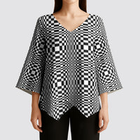 Black White Filipino Binakol Motifs Kimono Sleeve Blouse Mabuhay Philippines Festival Kusikus Pattern