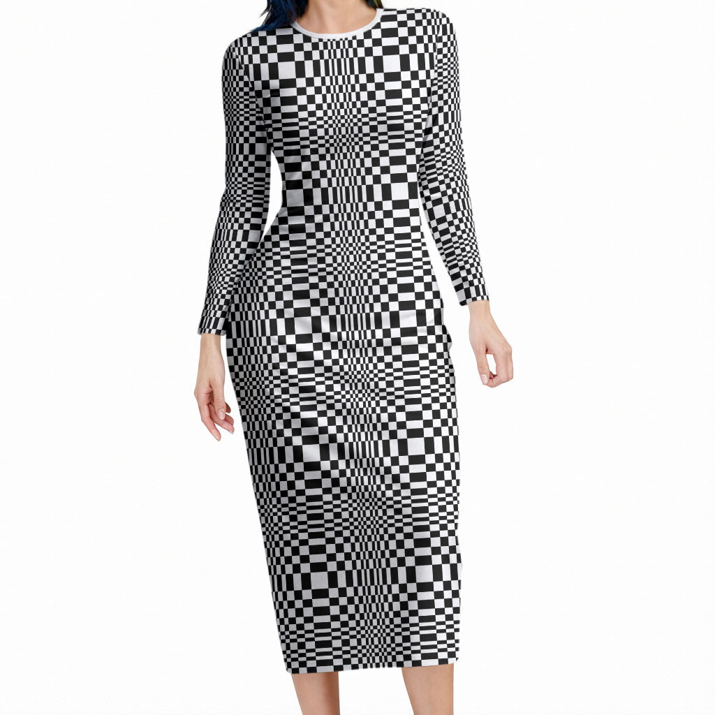 Black White Filipino Binakol Motifs Long Sleeve Bodycon Dress Mabuhay Philippines Festival Kusikus Pattern