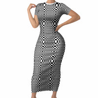 Black White Filipino Binakol Motifs Short Sleeve Bodycon Dress Mabuhay Philippines Festival Kusikus Pattern