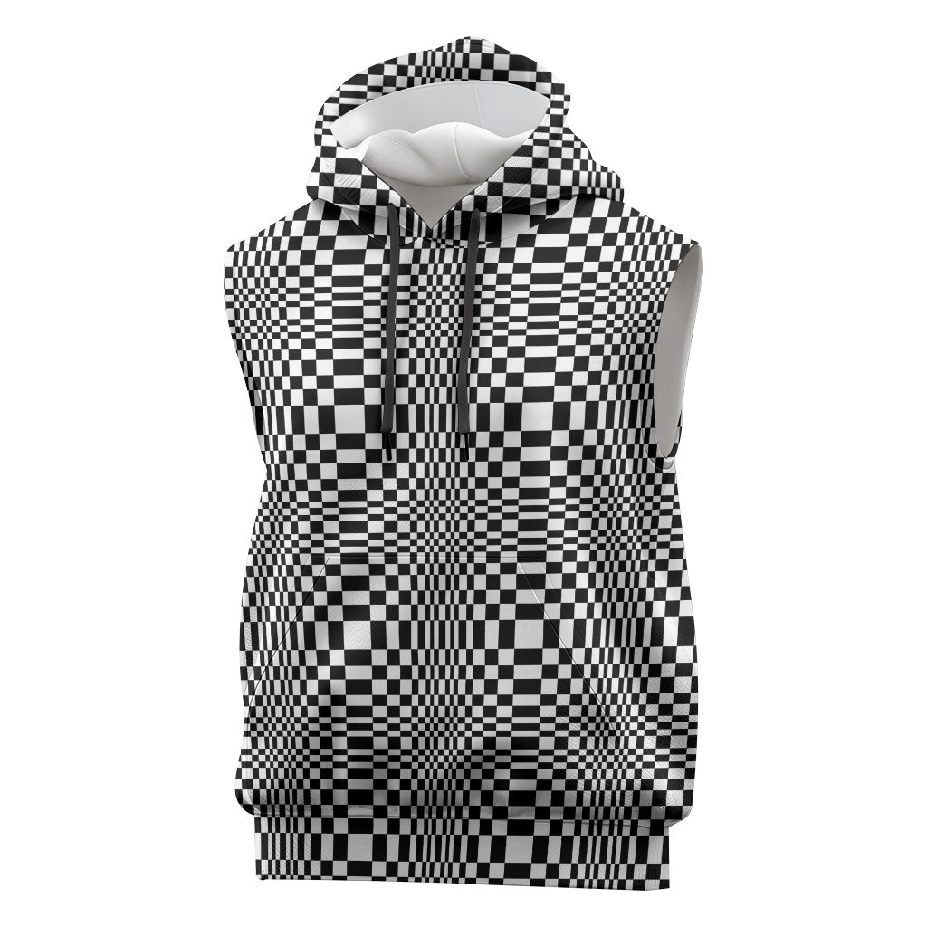 Black White Filipino Binakol Motifs Sleeveless Hoodie Mabuhay Philippines Festival Kusikus Pattern